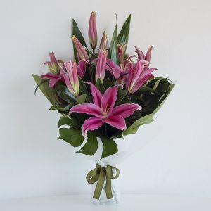 Pink oriental lilies in a bouquet