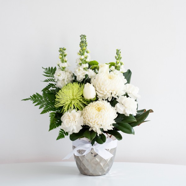 classic whites in silver vase
