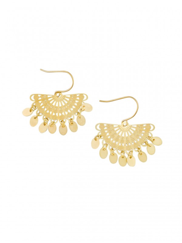 gold fan tinkled earrings
