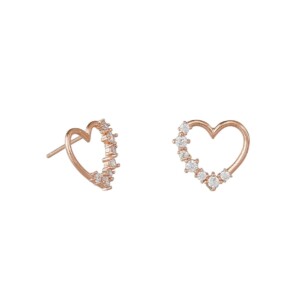 Rose Gold Half Crystal Heart Earrings