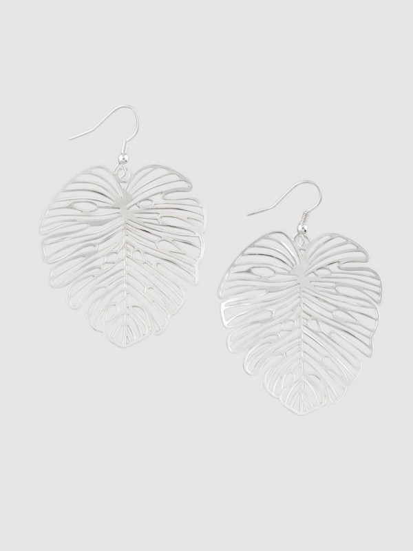large silver monstera earrings