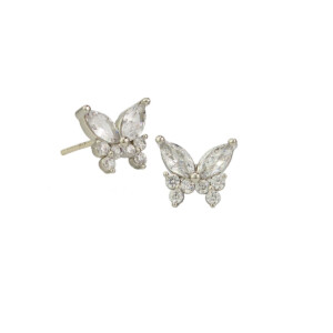 Silver Crystal Butterfly Studs